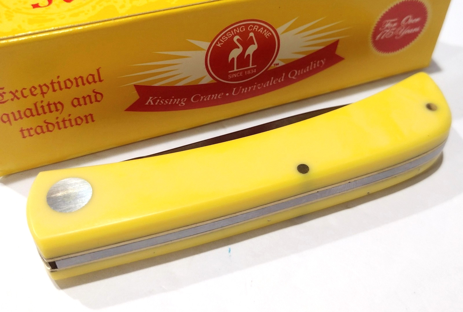 Kissing Crane Yellow Sod Buster Stainless Steel Drop Point Pocket Knife Jr New