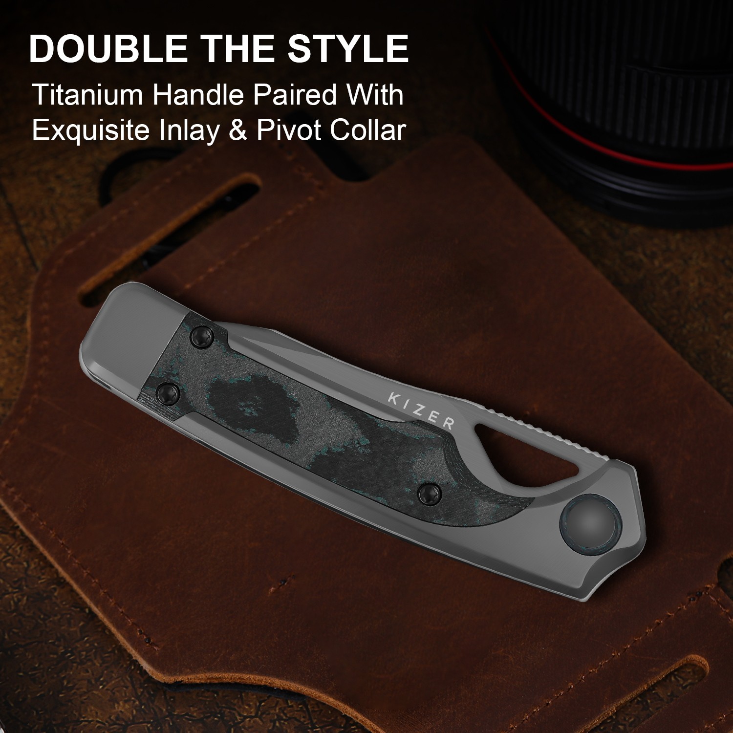 Kizer Ara Folding EDC Pocket Knife S45VN Blade Titanium & Camo Carbon Handle