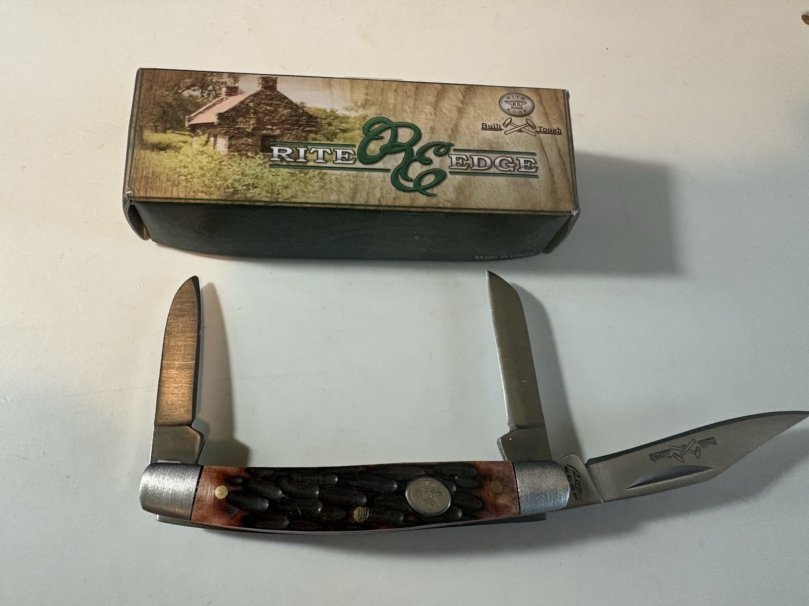 Rite Edge 2.75″ Stockman Folding Pocket Knife – Jigged Bone Handles – NEW in Box