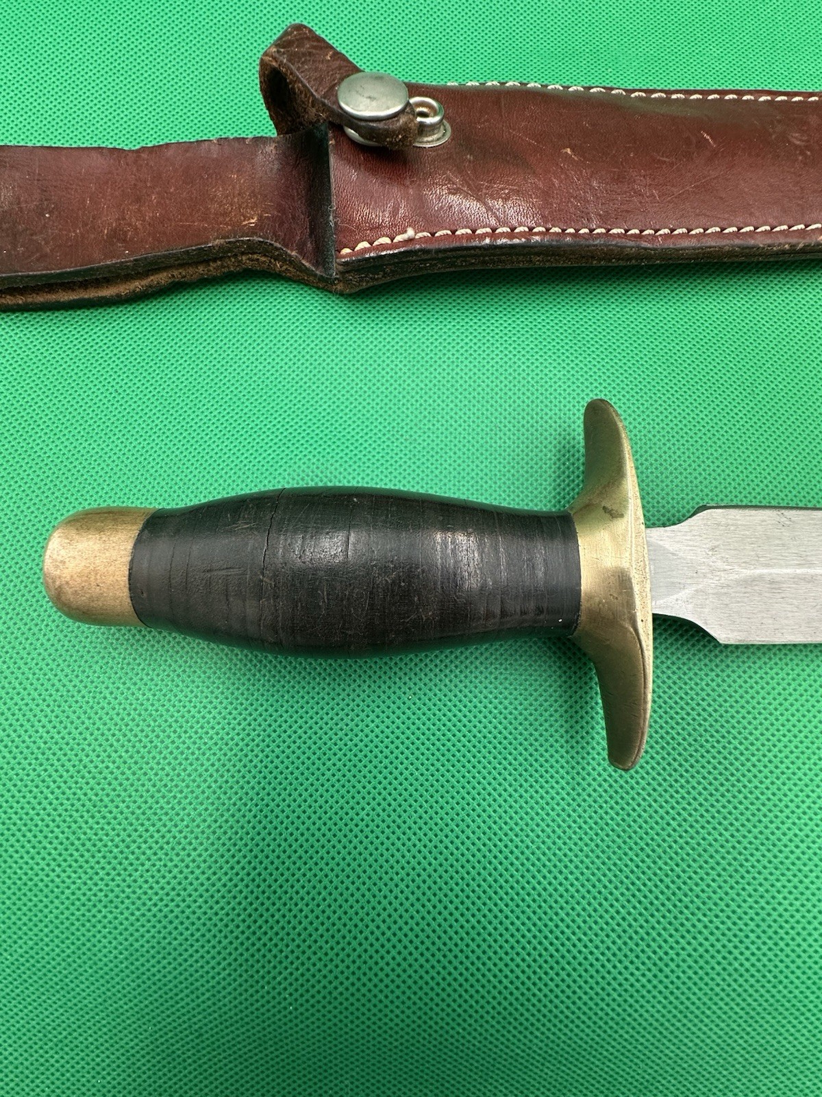 Vintage Italy Stiletto Double Edged Spear Point Fighting Knife With Sheath