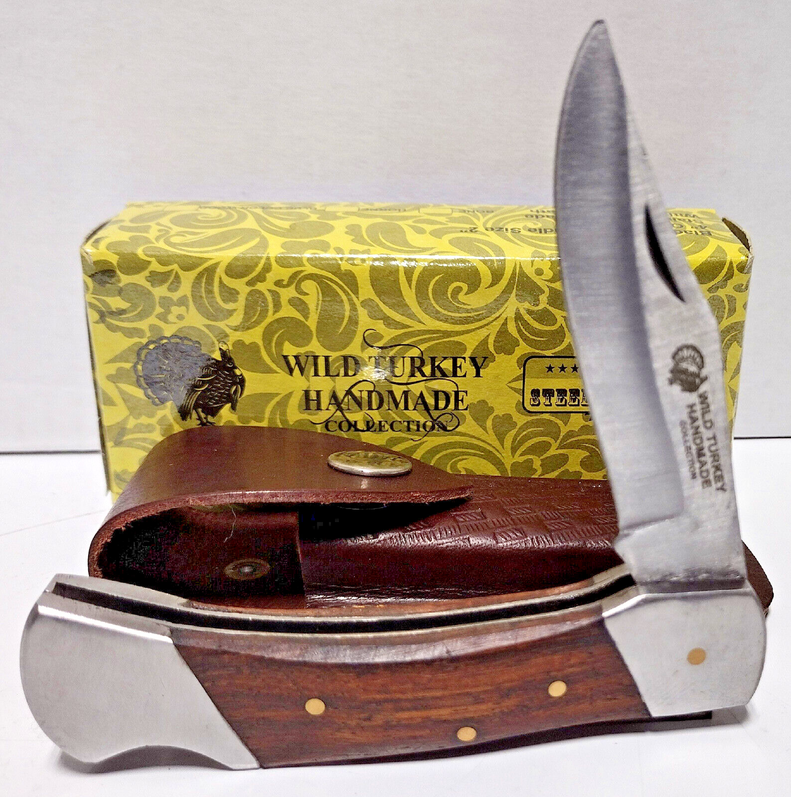 Wild Turkey Hardwood Drop Point Blade Lockback Hunting Pocket Knife + Sheath