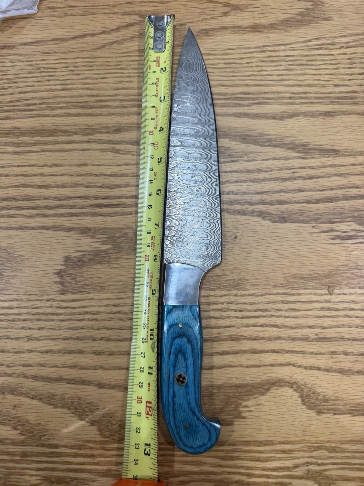 Damascus Steel Chief’s Knife with Turquoise Handle Full Tang Blade