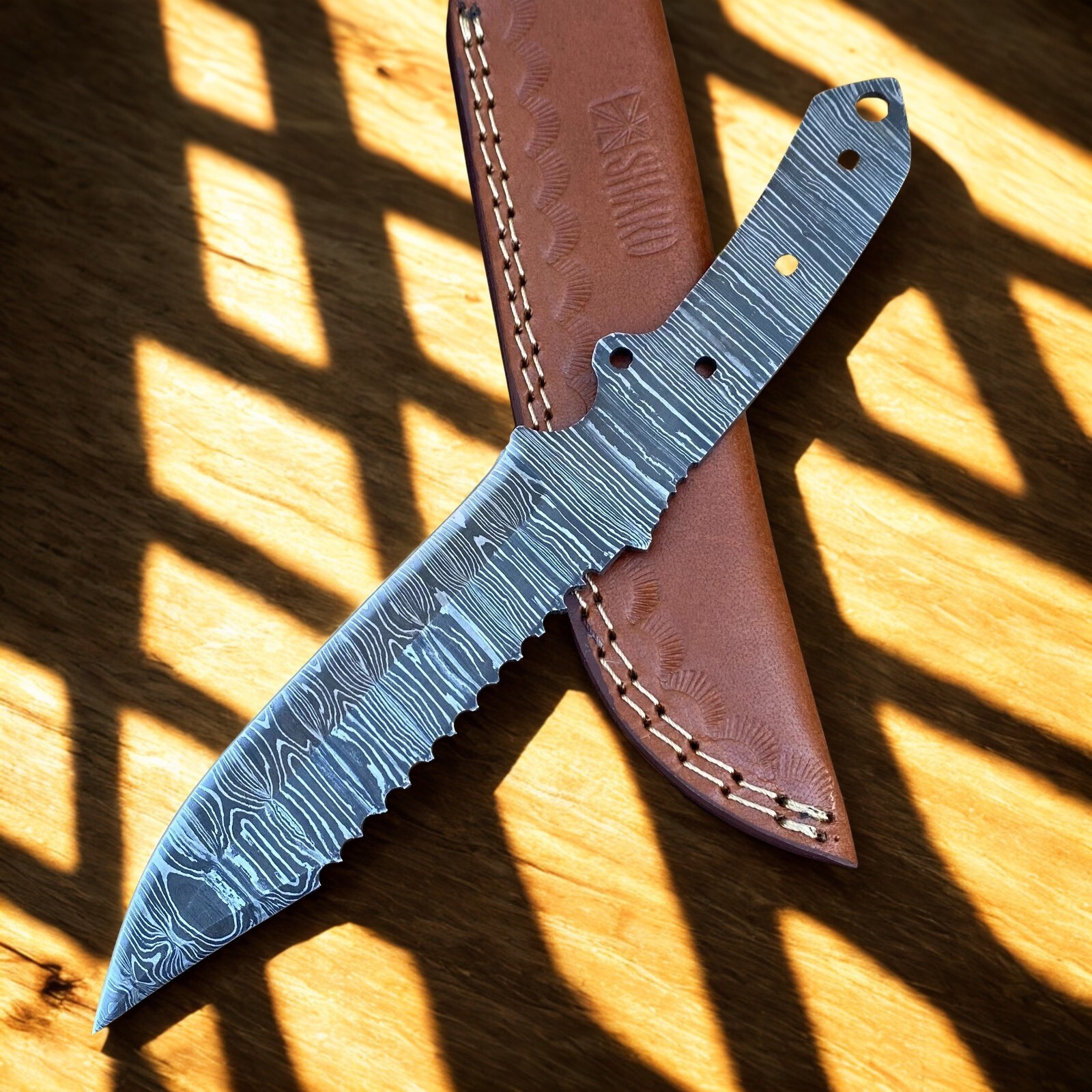 Hand Forged Damascus Blade Blank Tracker Hunting Knife DIY Full Tang with Sheath