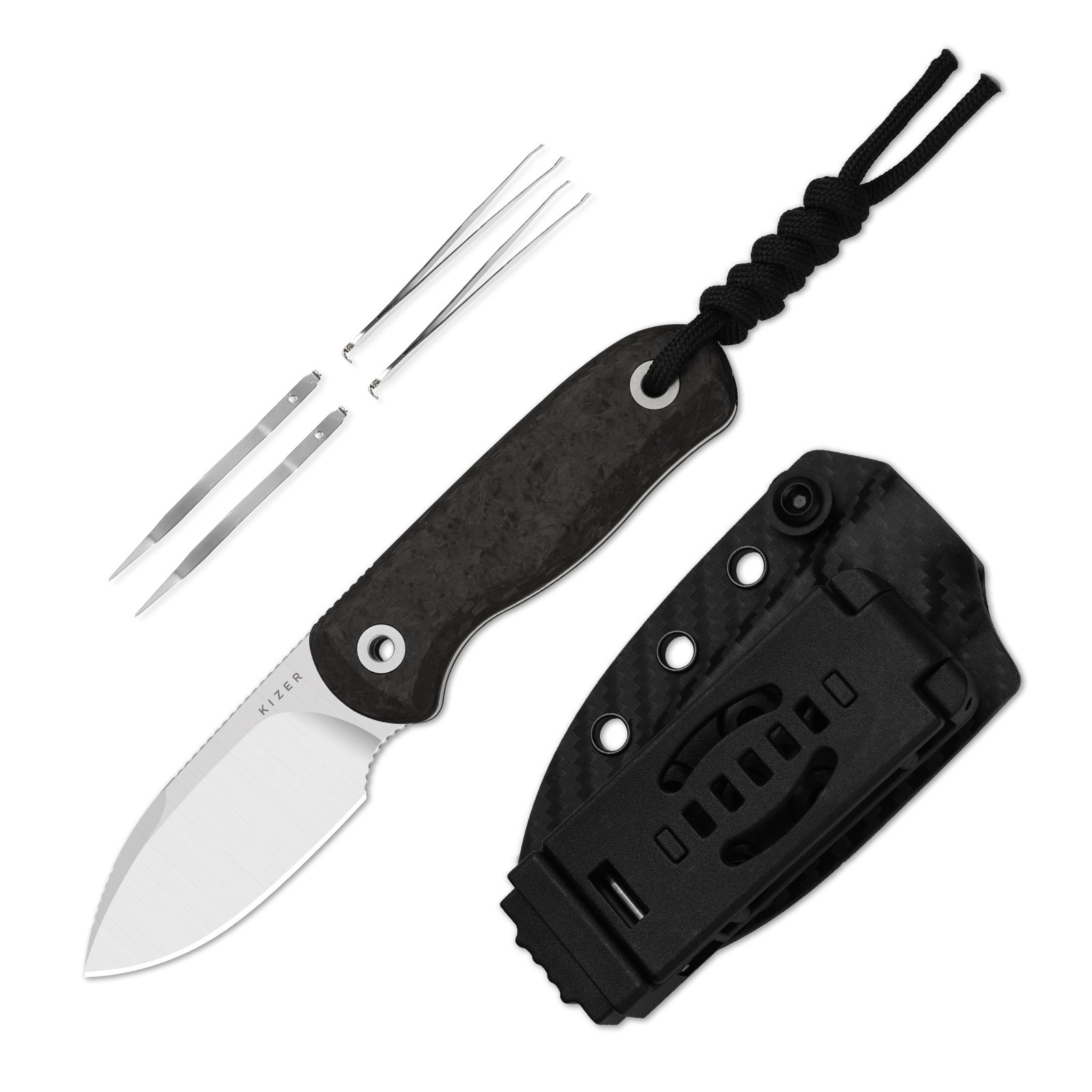 Kizer Drop Bear Fix Drop Point Fixed Knife M390 Blade Carbon Fiber Handle+Sheath