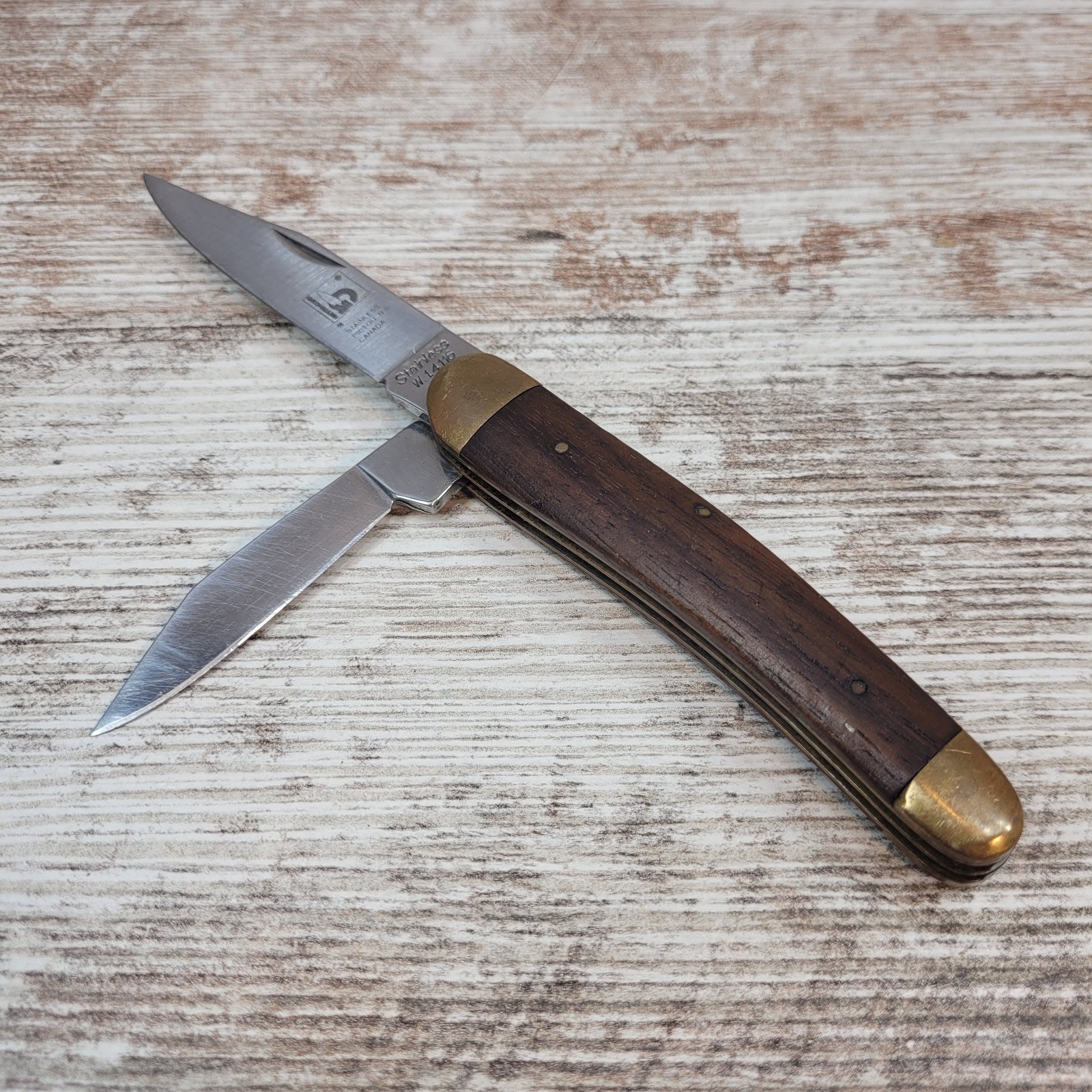 Grohmann 2 Blade Folding Pocket Knive Wood & Brass Handle VTG