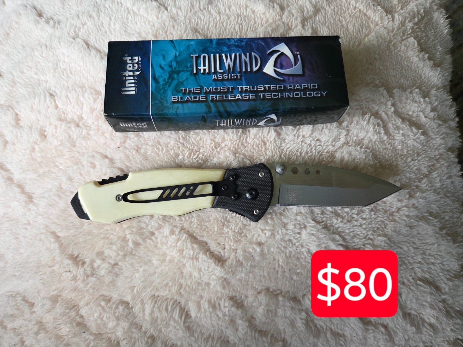 United Cutlery Tailwind Assisted Tanto Blade Pocket Knife UC2822 White Handle