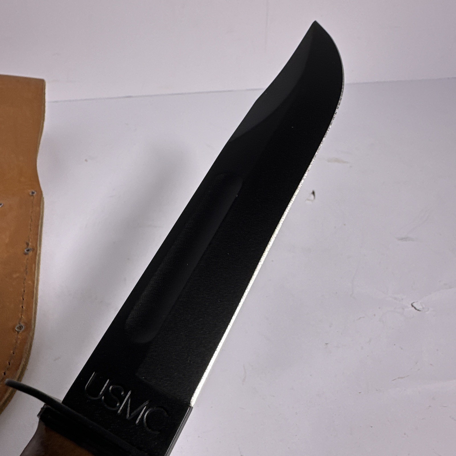 Ka-Bar USMC Fighting Utility Knife 1217 Olean NY 7” Blade Leather Sheath EXC