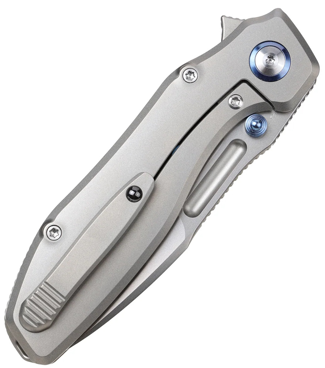 REMETTE TwoFace Folding Knife 3″ Bohler M390 Steel Blade Gray Titanium Handle