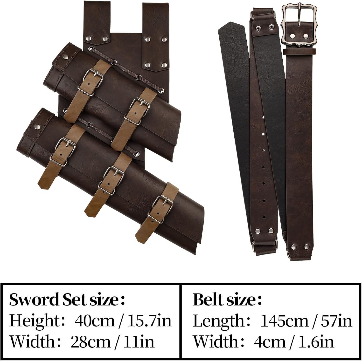 Medieval Double Sword Frog with Belt, Adjustable Sword Holster | PU, Adjustable,