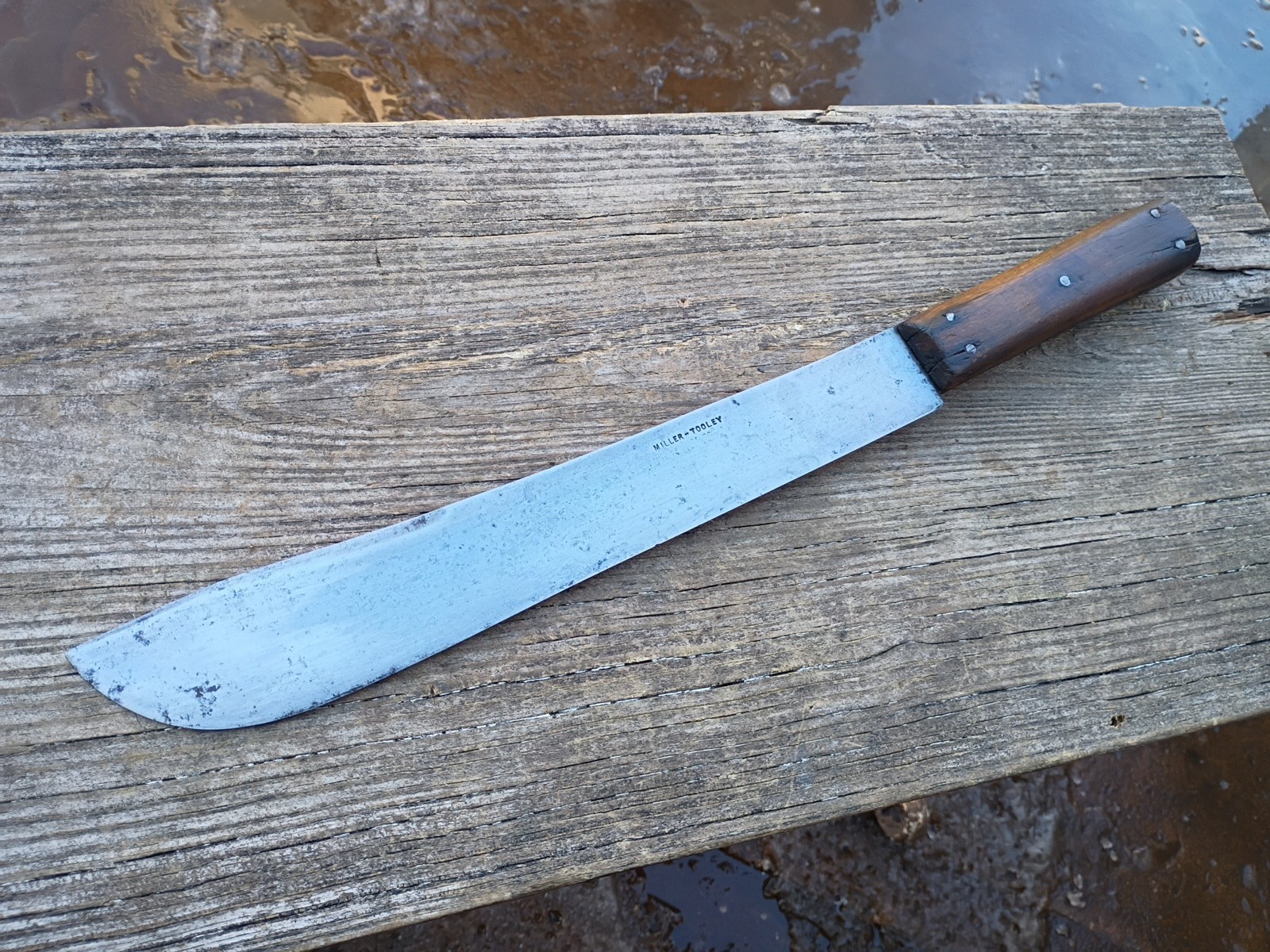 Huge Vintage Carbon Steel Butcher Knife 18″ Miller-Tooley 5 Pin