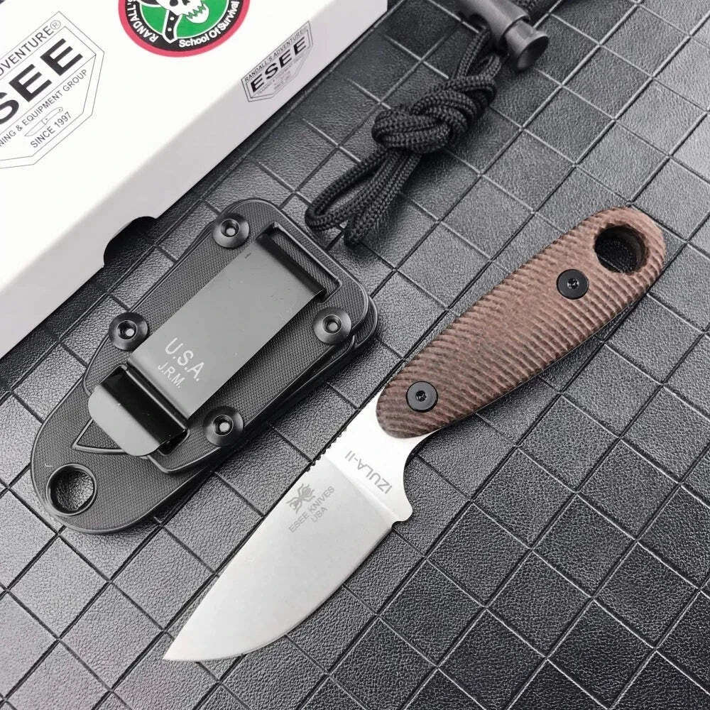 Izula Style Fixed Blade Knife 2.6″ Drop Point High Carbon Skeletonized EDC