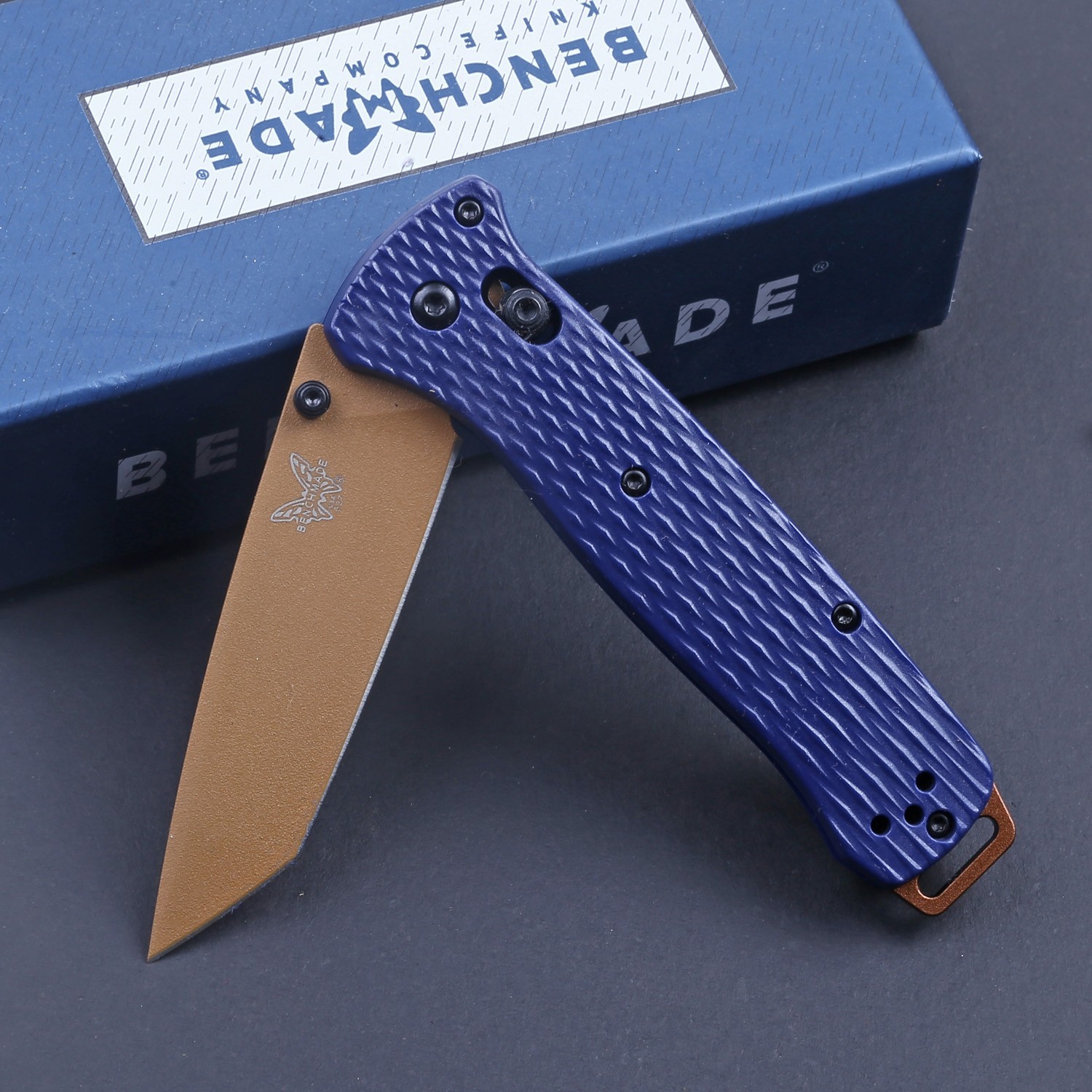Blue Glass Fiber Handle Gold Color Tanto Blade Axis Lock Pocket Tactical Knife