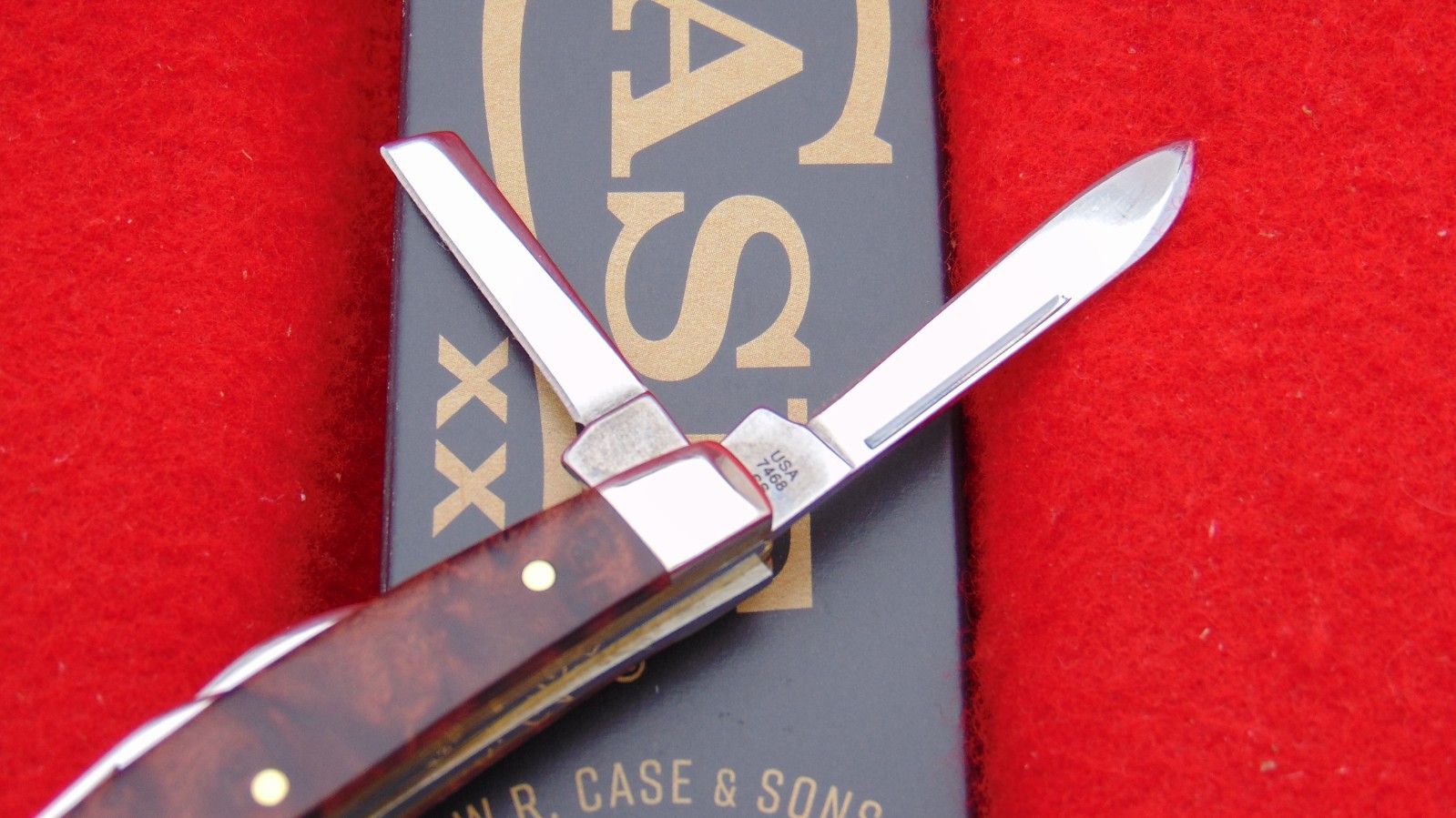 Case XX USA 7468 Smooth Brown Maple Burl Wood Congress Pocket Knife 64069