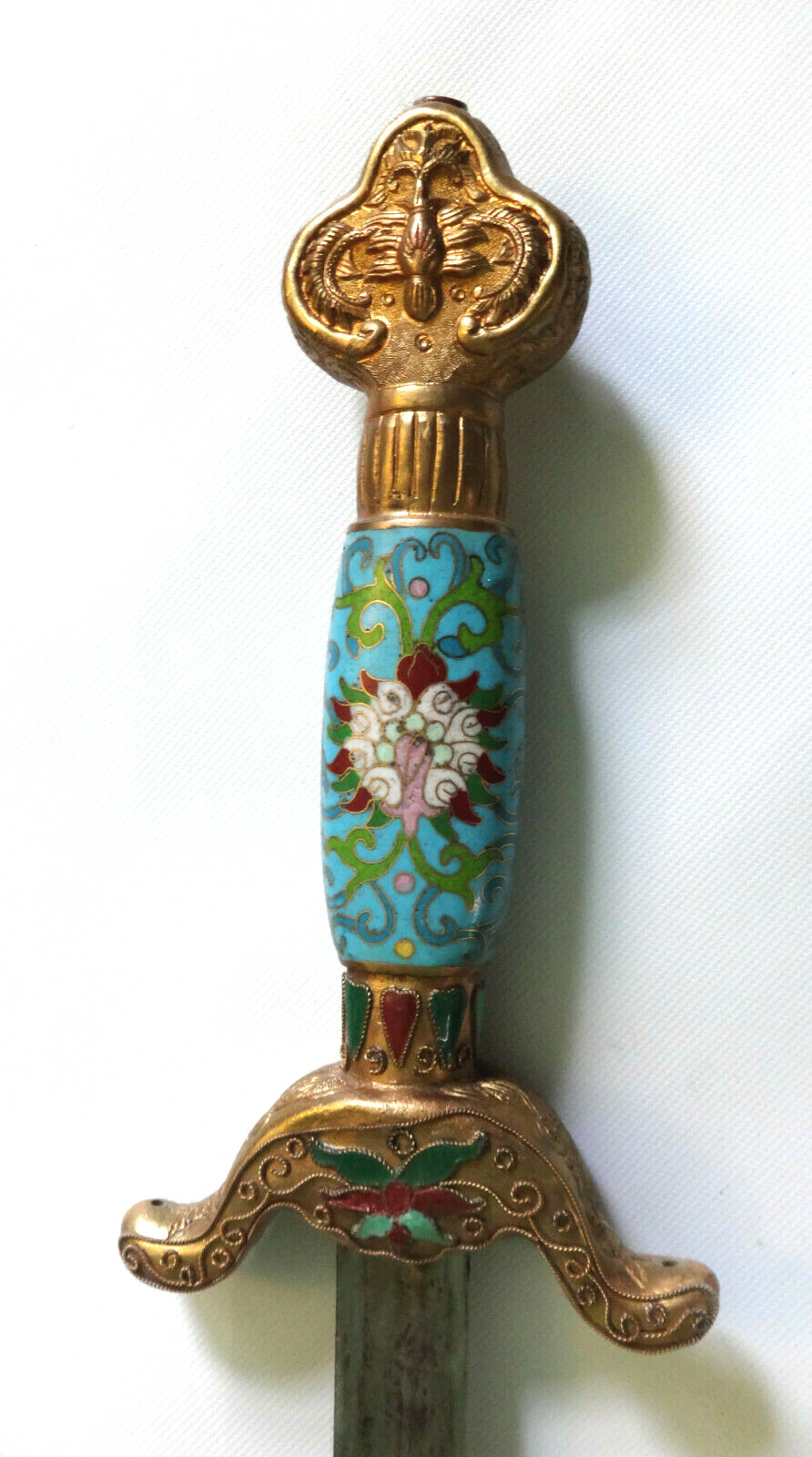 Antique Chinese Sword Jian Jade Tai Chi Cloisonne Enamel Sheath Scabbard