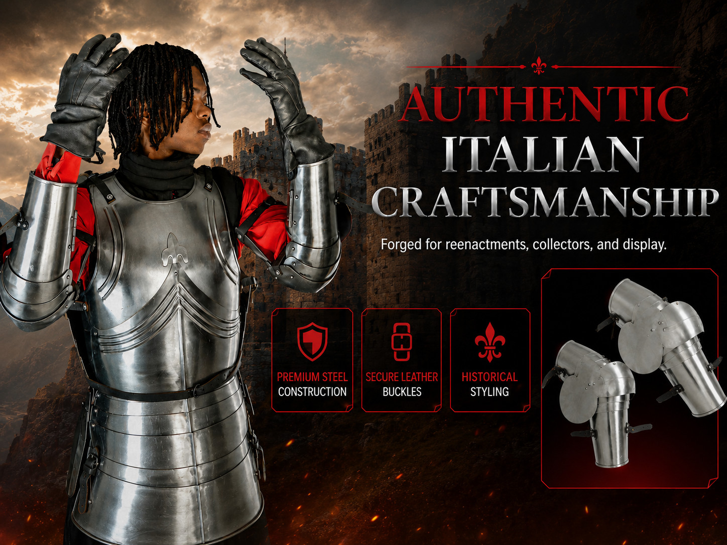 Medieval 15th Century Italian Arm Armor Set 16 Gauge Steel Combat Reenactment