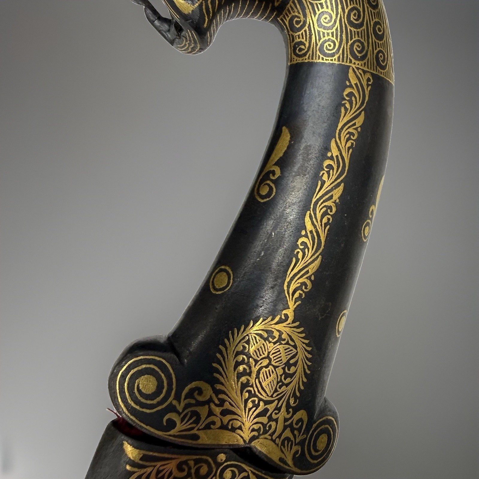 India Persian Khanjar Dagger Damascus Blade Gold Inlay Tiger Handle w Sheath