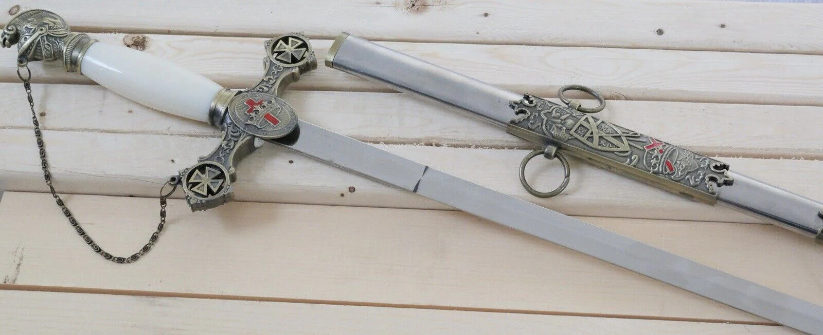 37” Knights Of Templar Crusader Sword Steel Scabbard Ornate Medieval Sharp