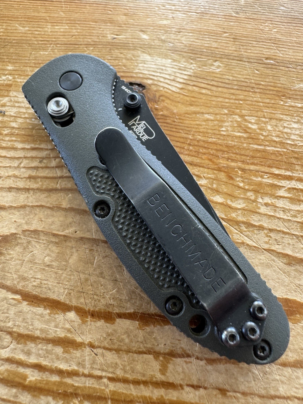Benchmade Mini Griptilian 556 Mel Pardue 154CM OD Green Handle Knife Plain Edge