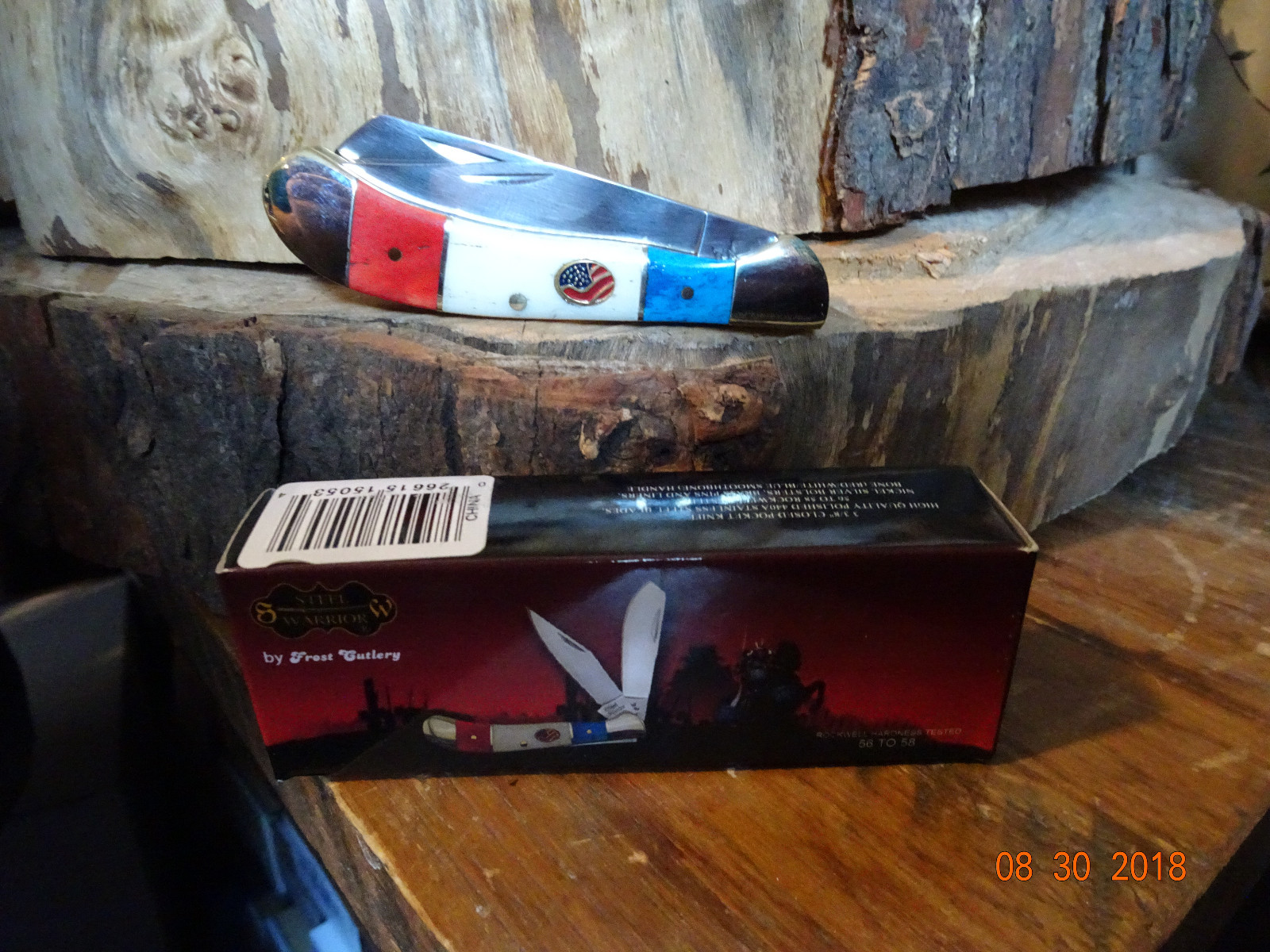 STEEL WARRIOR 3 3/8″ CLO SADDLEHORN POCKET KNIFE 440 BLADES RED WHITE BLUE BONE
