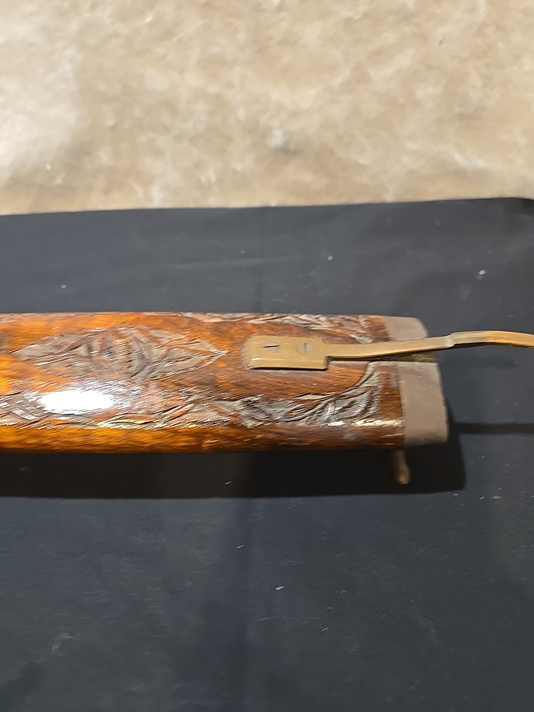 Vintage Indian Carving Knife and Fork set wooden carved wood and brass trim
