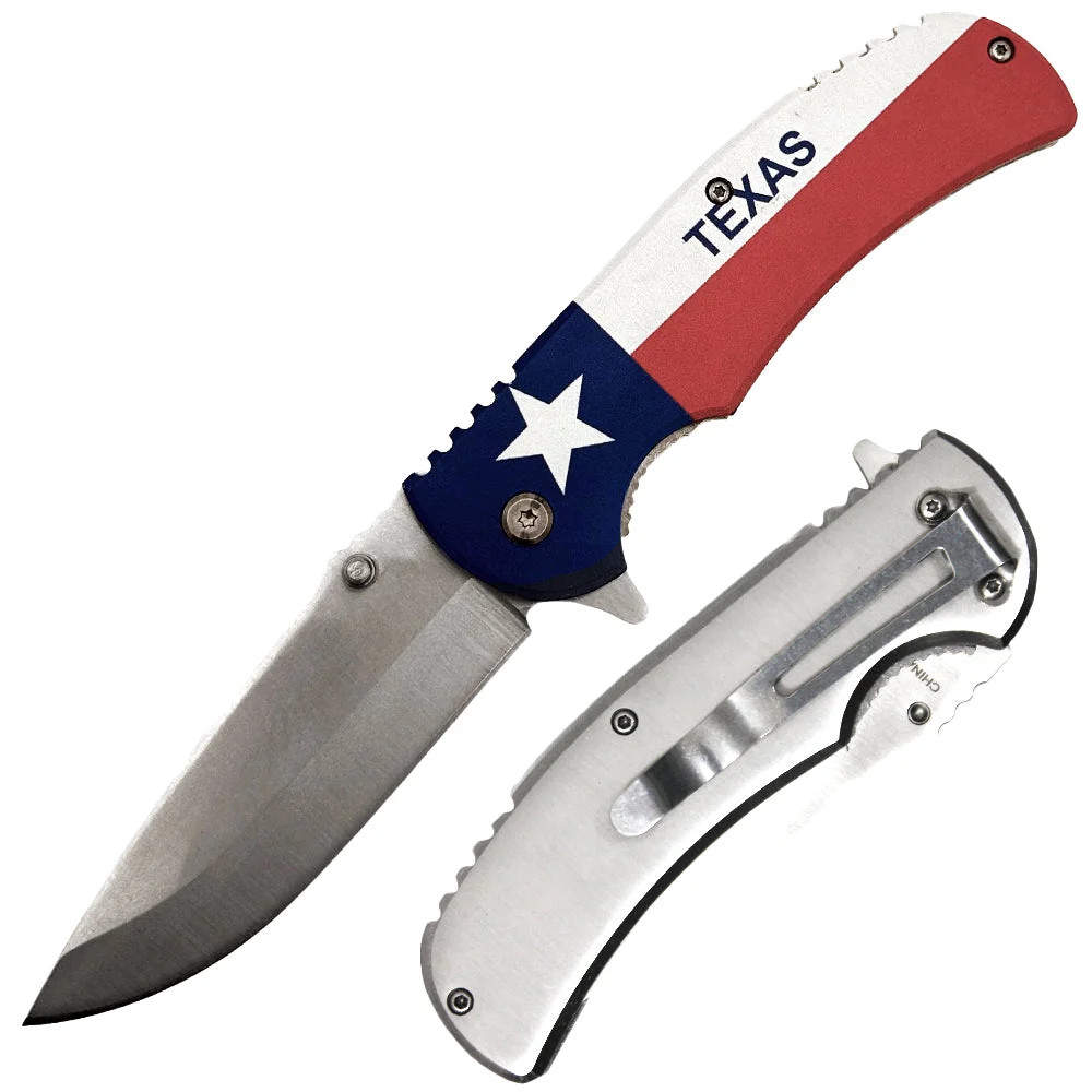 PK 1536-TX 4.5″ Metal Handle Texas Flag Outdoor Camping Folding Pocket Tool – Mu