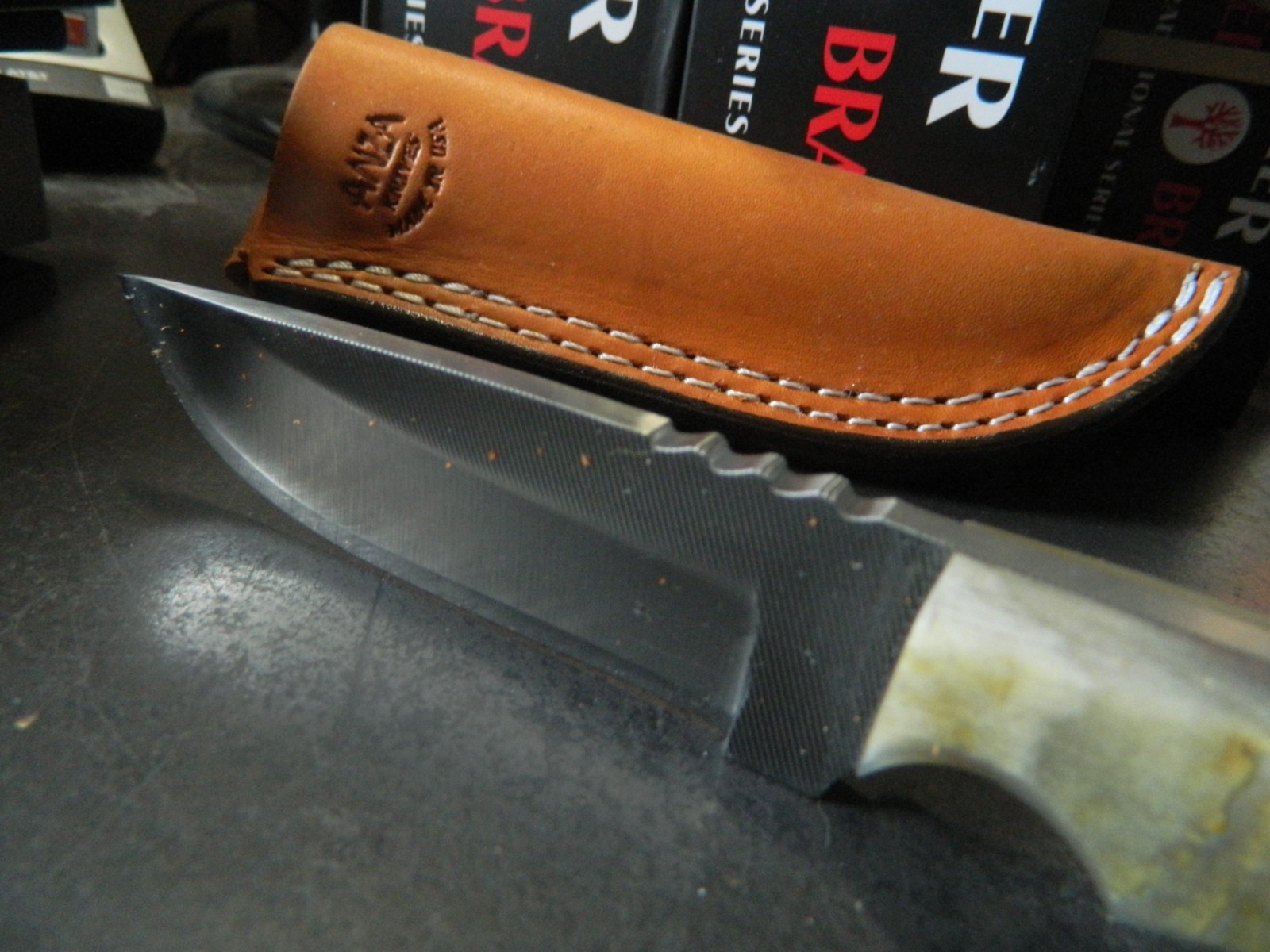 ANZA KNIVES 7.75″-8″ O.A. GENUINE SHEEPS HORN HANDLE BLADE FILE STEEL LEA. SH.