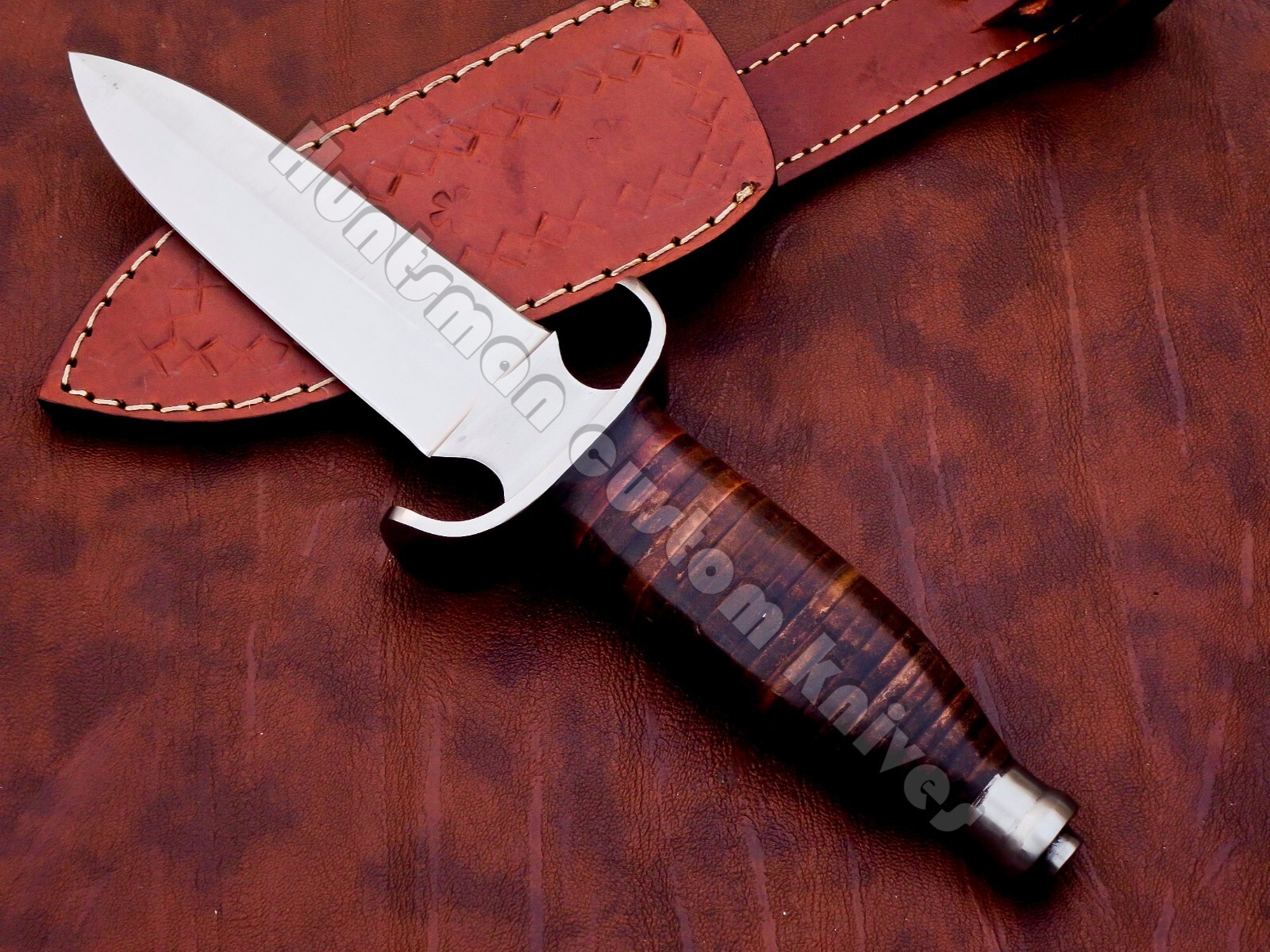 Custom Made Hand Forged Spring steel Personel Dagger with Leather stacked Handle