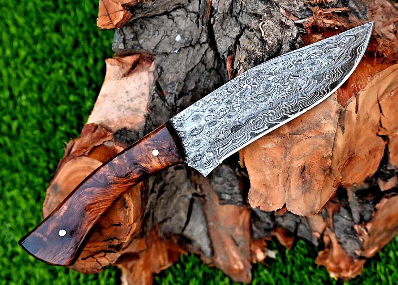 Custom HandMade Forged Damascus Steel Hunting Bowie Knife Wood Handle 2887