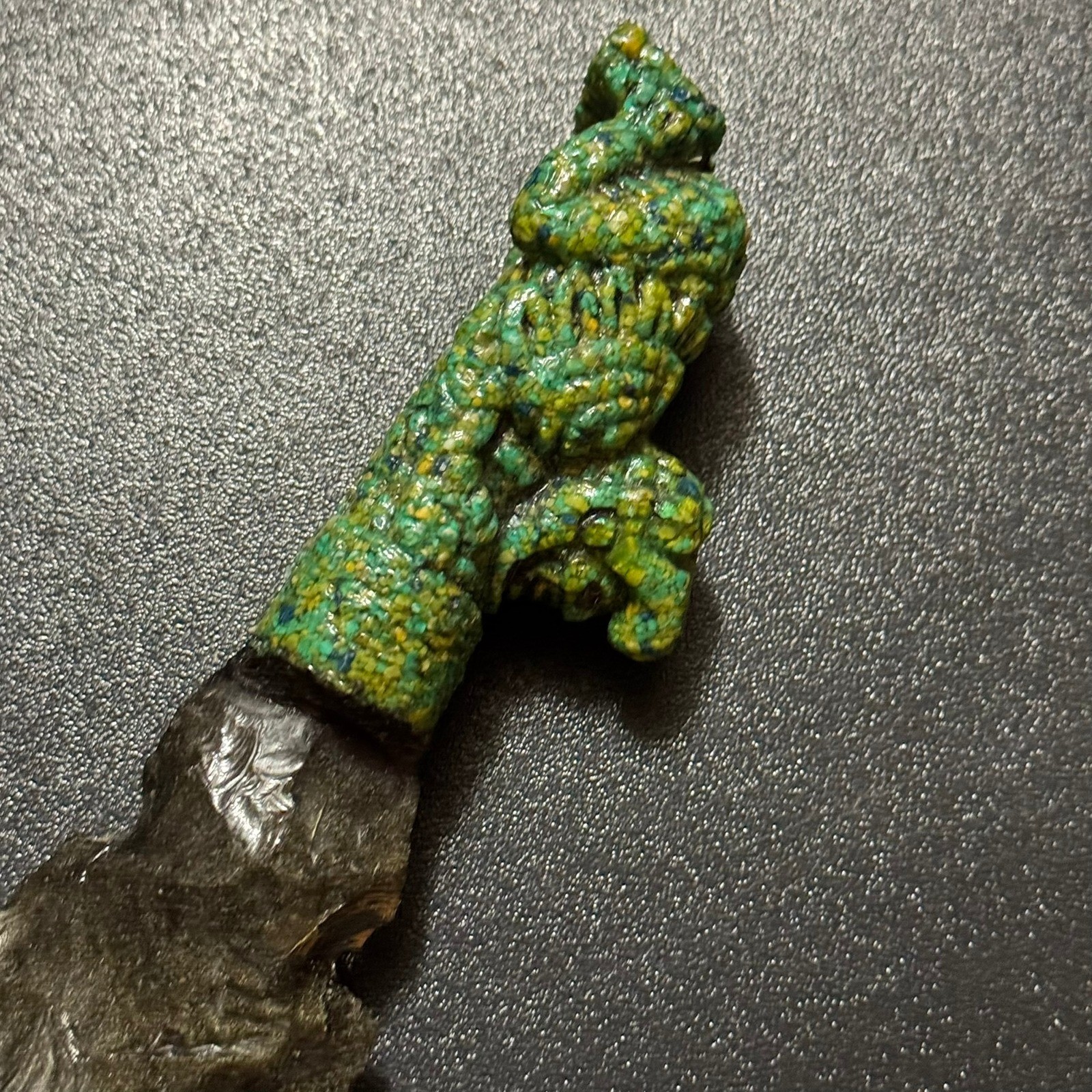 Obsidian Arrowhead Knife Textured Green Handle Decorative Tribal Style Dagger