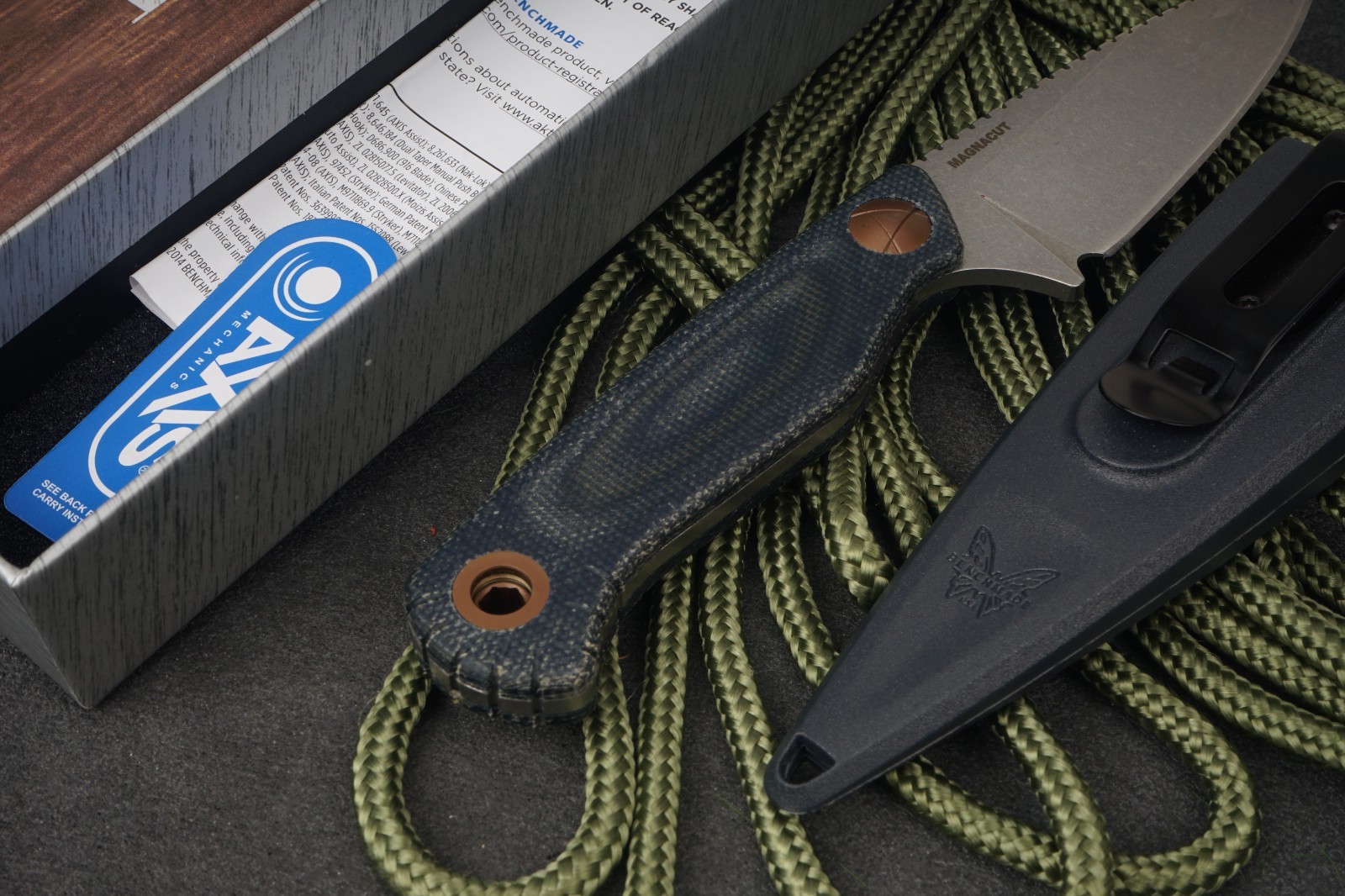 Benchmade Dacian CPM-MagnaCut Fixed Blade Blue Denim Micarta Sheath New USA