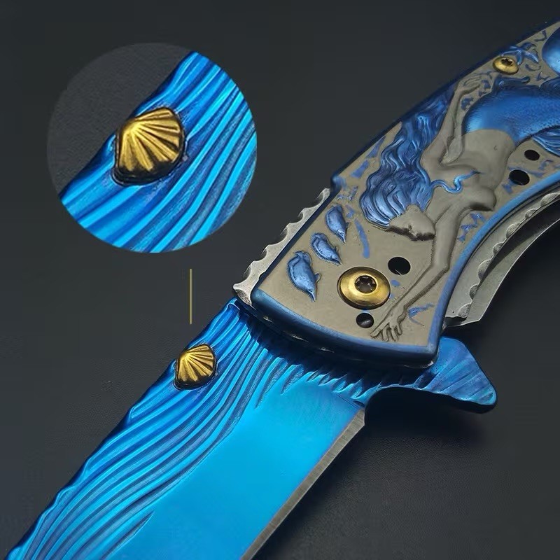 Blue Mermaid Dolphin Pocket Knife All Metal 3d Exquisite Beautiful 3d