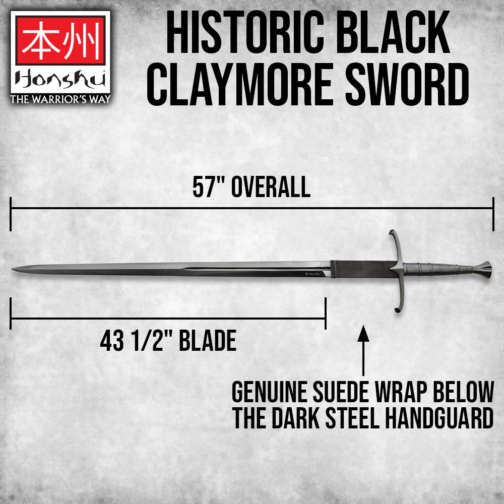 Honshu Black Claymore Sword and Scabbard | Carbon Steel Blade | Overall 57″