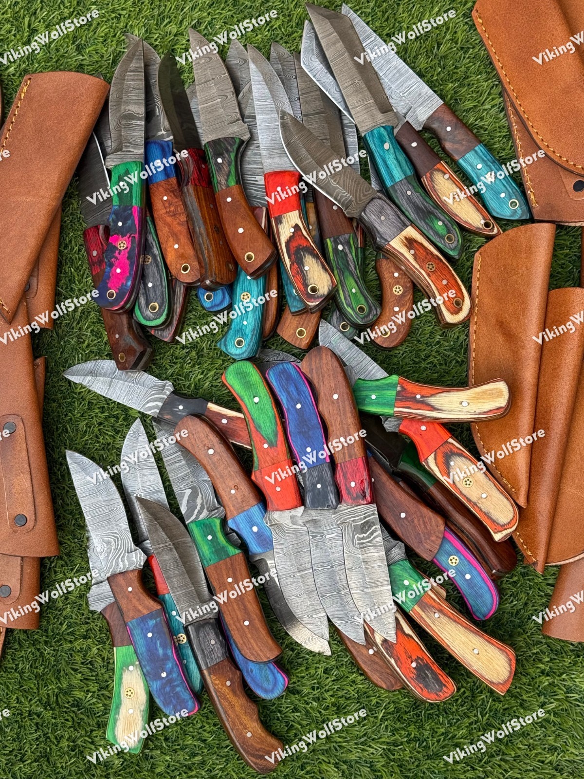 Lot of 20 Custom Handmade Damascus Steel 8″ Full Tang Skinner Hunting Knifes US.