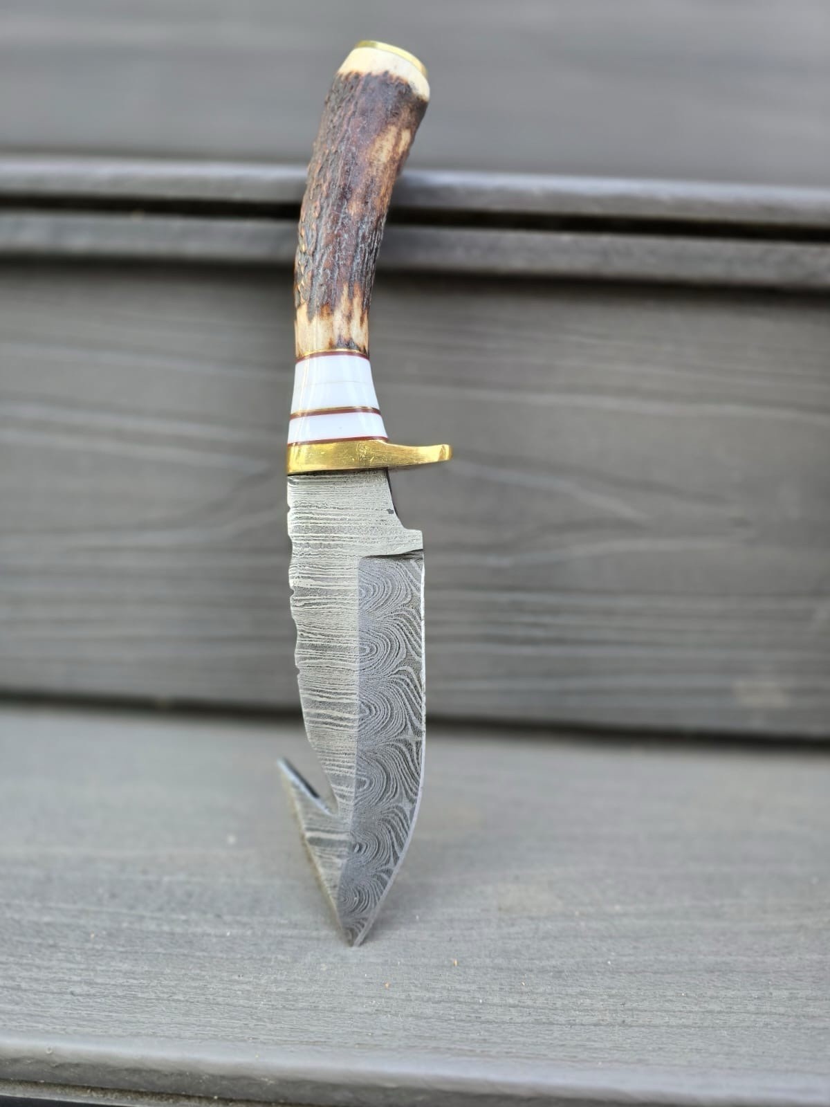 Best Seller Damascus Fixed Blade Bowie Knife Outdoor Tactical Stag Handle