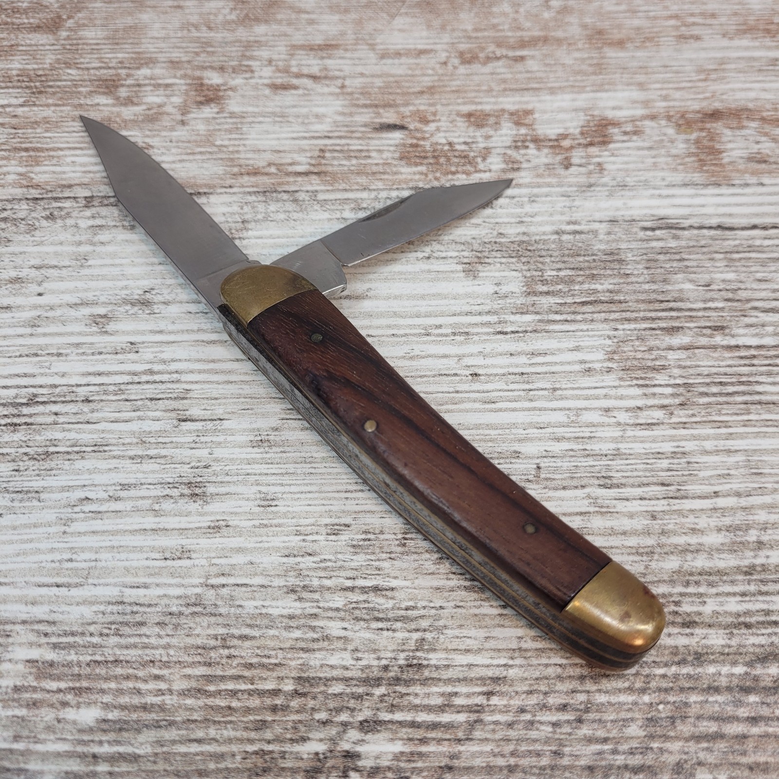 Grohmann 2 Blade Folding Pocket Knive Wood & Brass Handle VTG