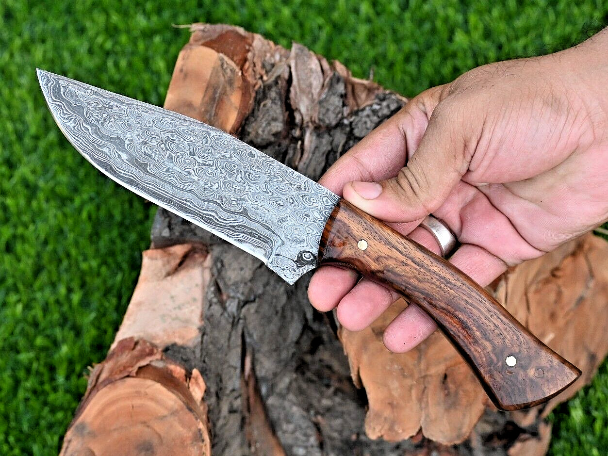 Custom HandMade Forged Damascus Steel Hunting Bowie Knife Wood Handle 2887
