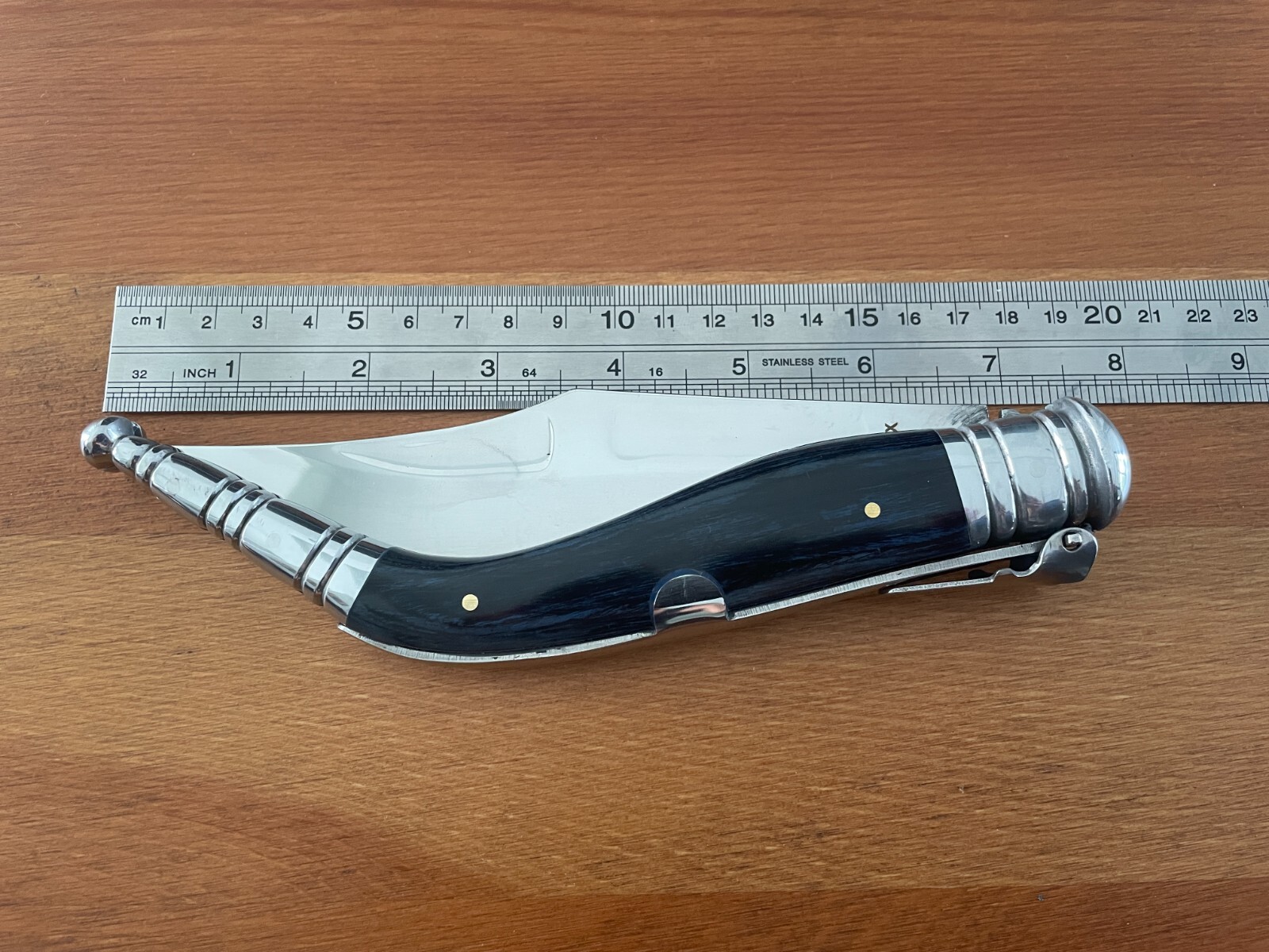 5.5″ Spanish Navaja Sevillana Pocket Knife Blue Stamina Wood Scales with Ratchet