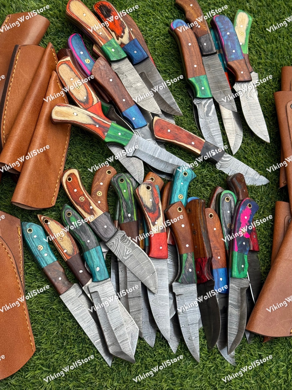 Lot of 20 Custom Handmade Damascus Steel 8″ Full Tang Skinner Hunting Knifes US.