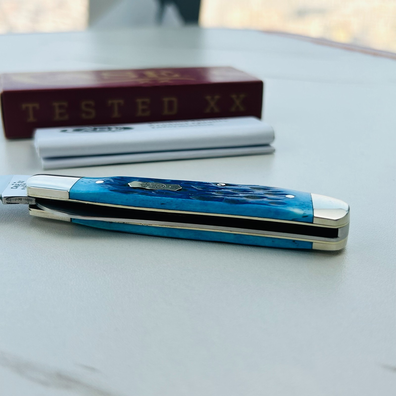 Case xx RussLock Mediterranean Blue Pocket Worn Bone Handle Single Blade 51859