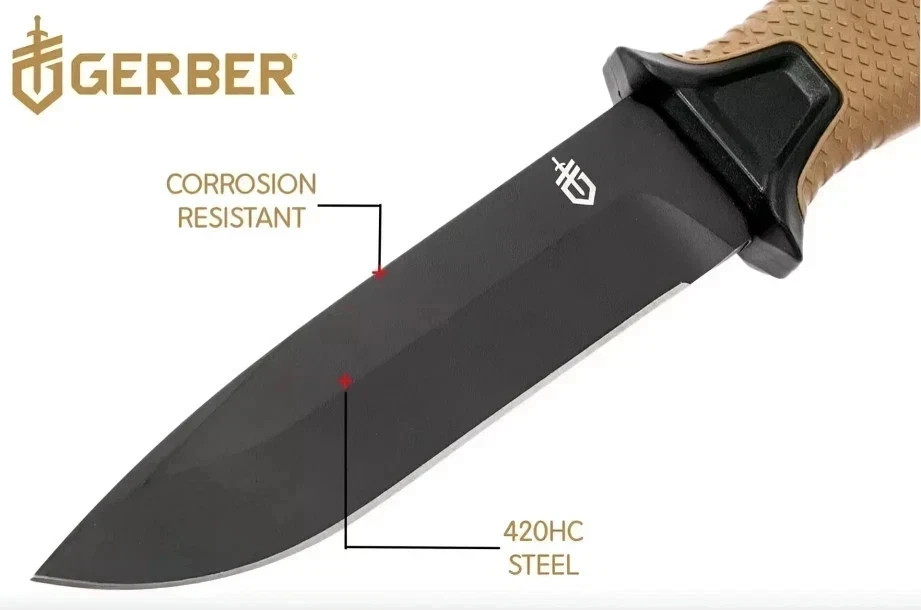 Gerber StrongArm – Fixed Blade, Full Tang Knife – Brown, Plain Edge