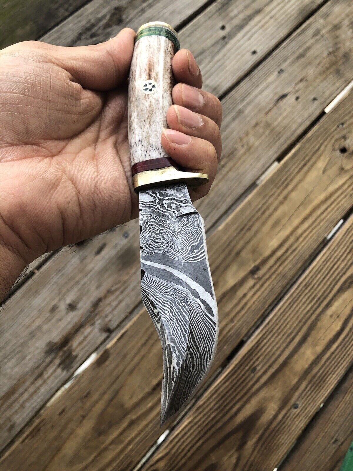 Custom Handmade Damascus Steel HUNTING Skinning Knife Survival Camel bone handle