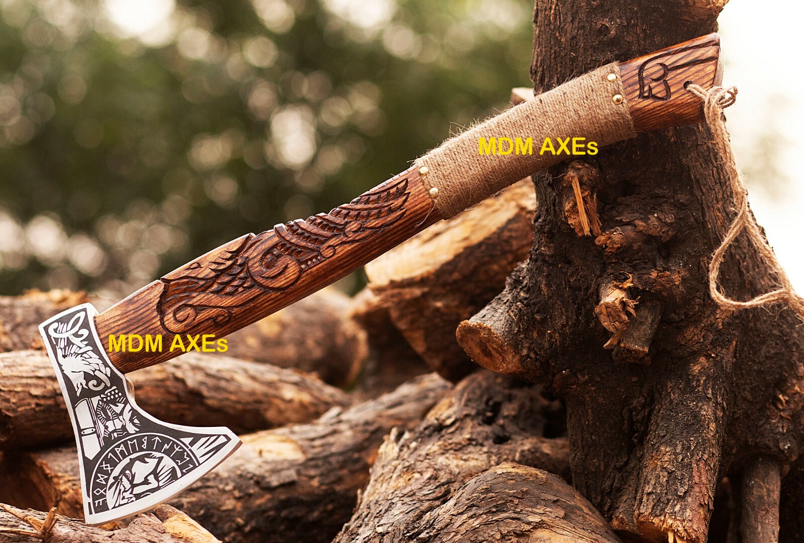 CUSTOM HAND FORGED DAMASCUS STEEL VIKING BEARDED CAMPING HATCHET TOMAHAWK AXE AX