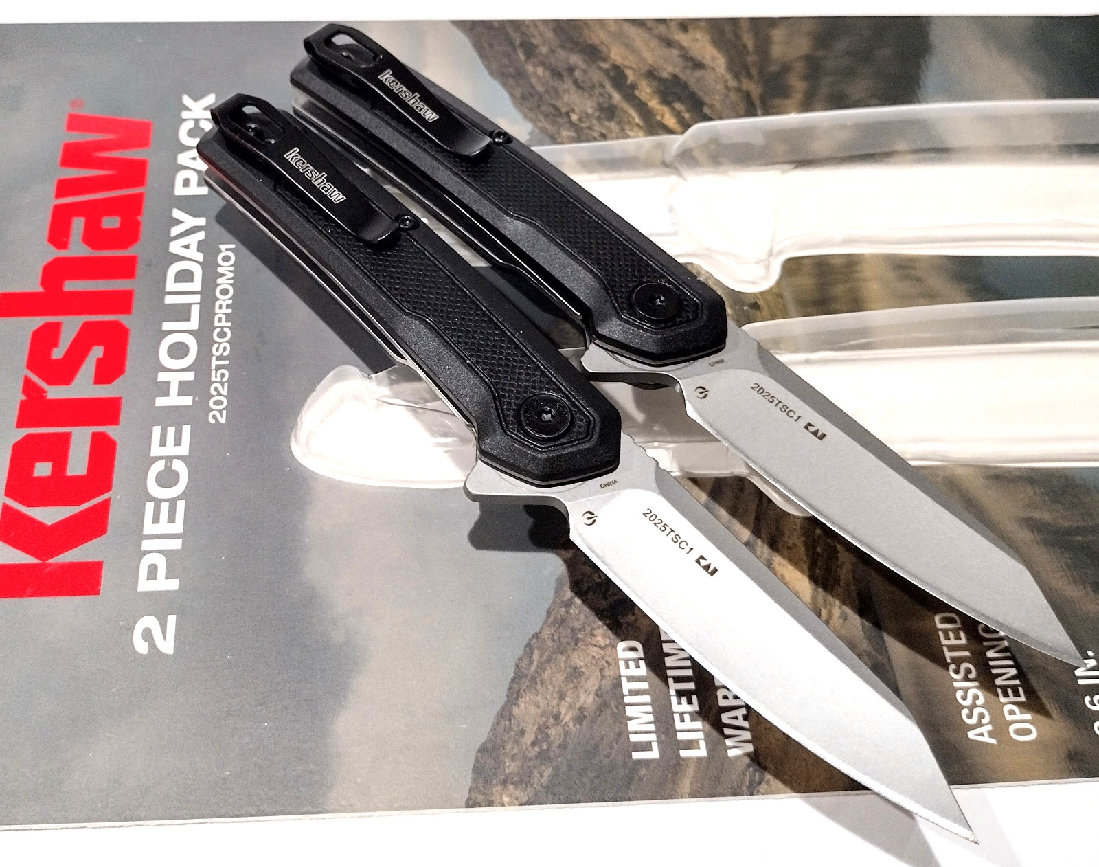 KERSHAW KS7017 2 PC BLACK Spring Open Assisted Tactical Folding Pocket Knife