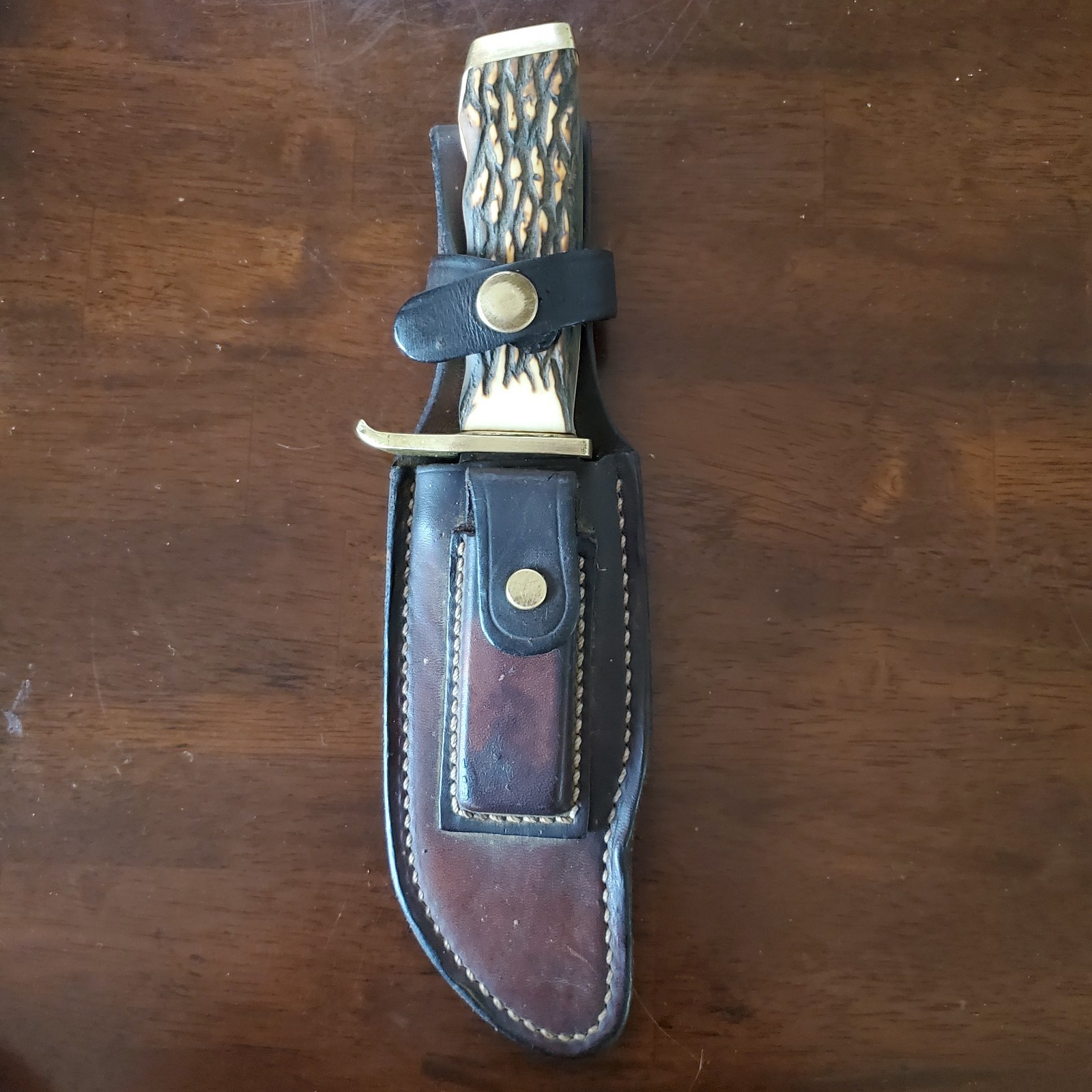 Schrade Fixed 5.5″ Blade Hunting Knife Stag Handle Leather Sheath 171UH