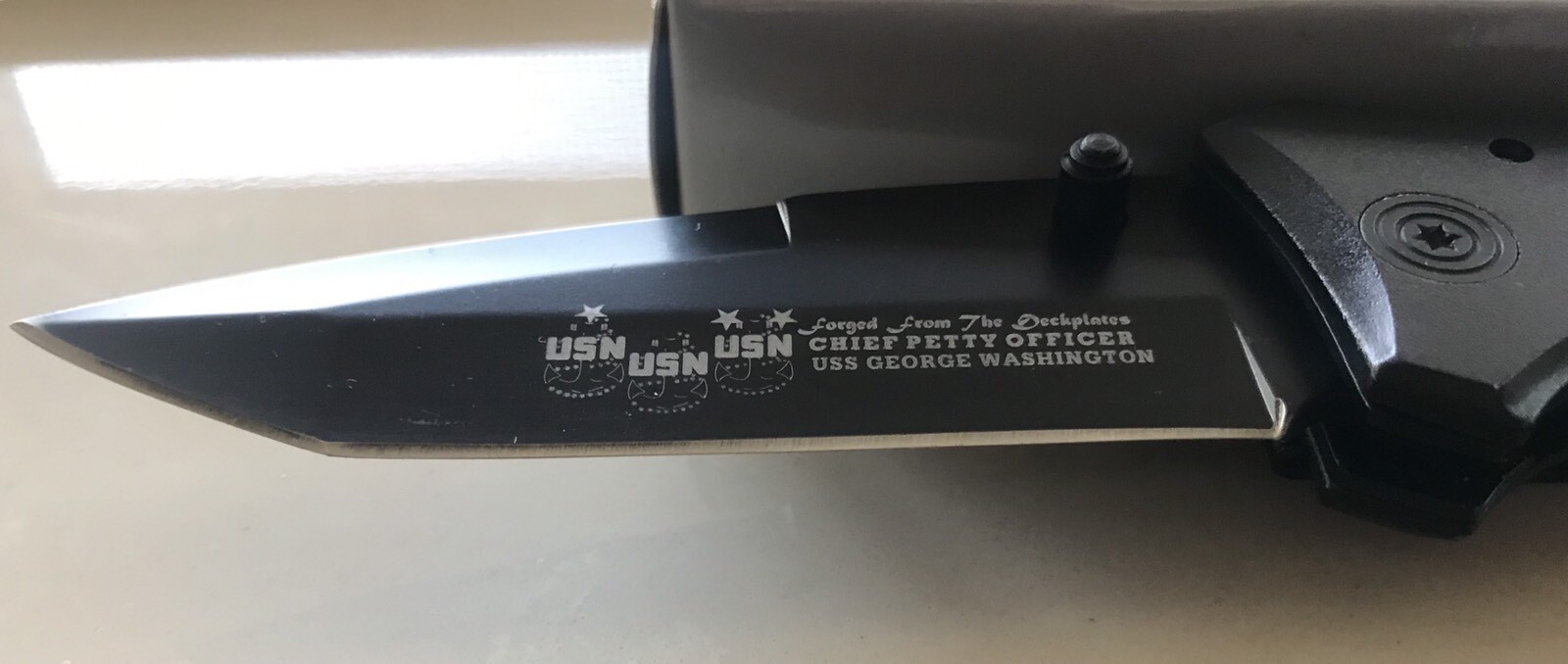 United States Military USN Black Blade Knife with Belt Clip