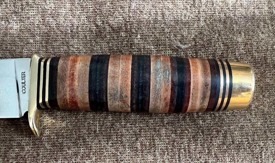 Handmade Straight Edge Hunting Knife: 440c Stainless Steel, Stacked Leather Grip