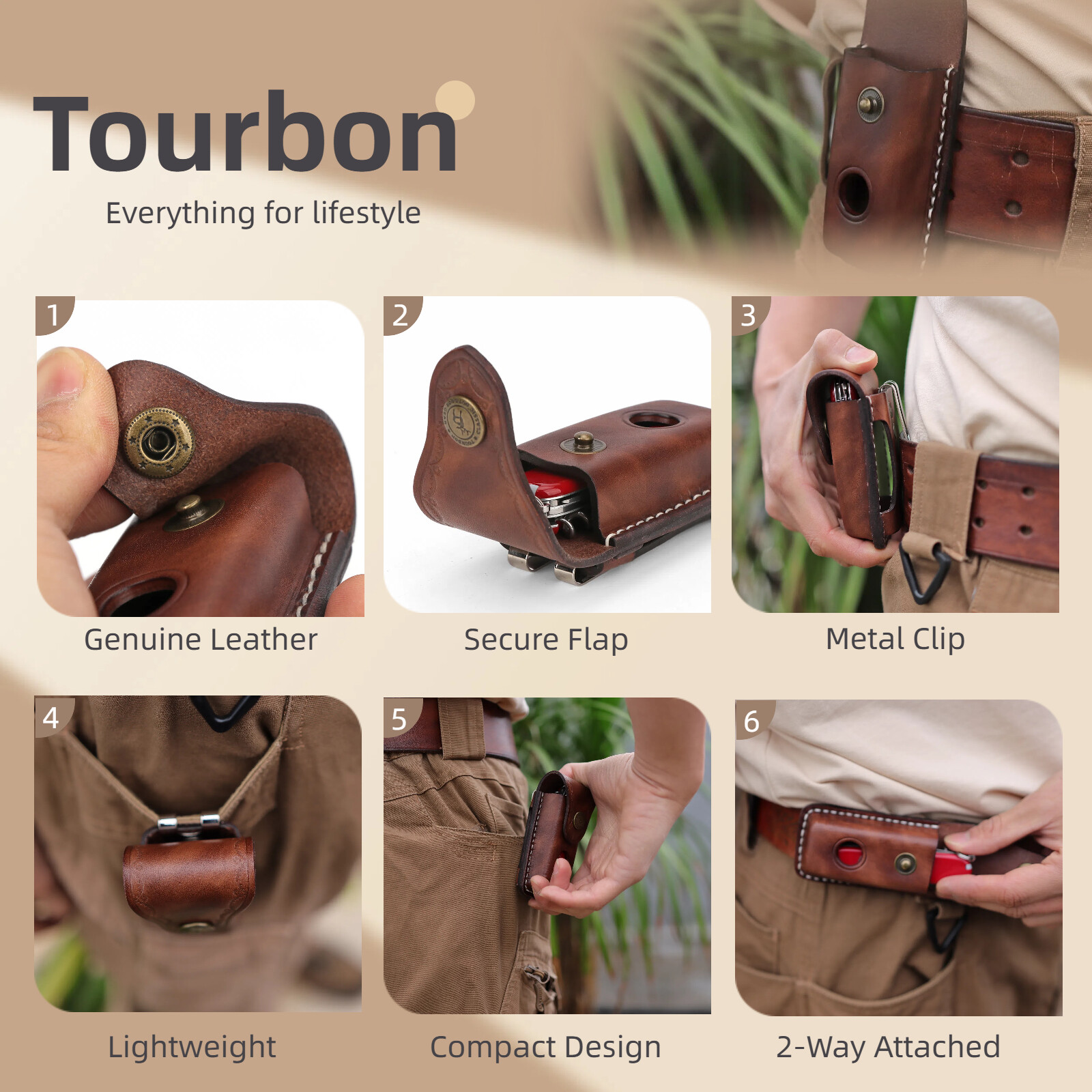 TOURBON Leather Folding Knife Sheath Pocket Knives Case Belt Clip on Pouch