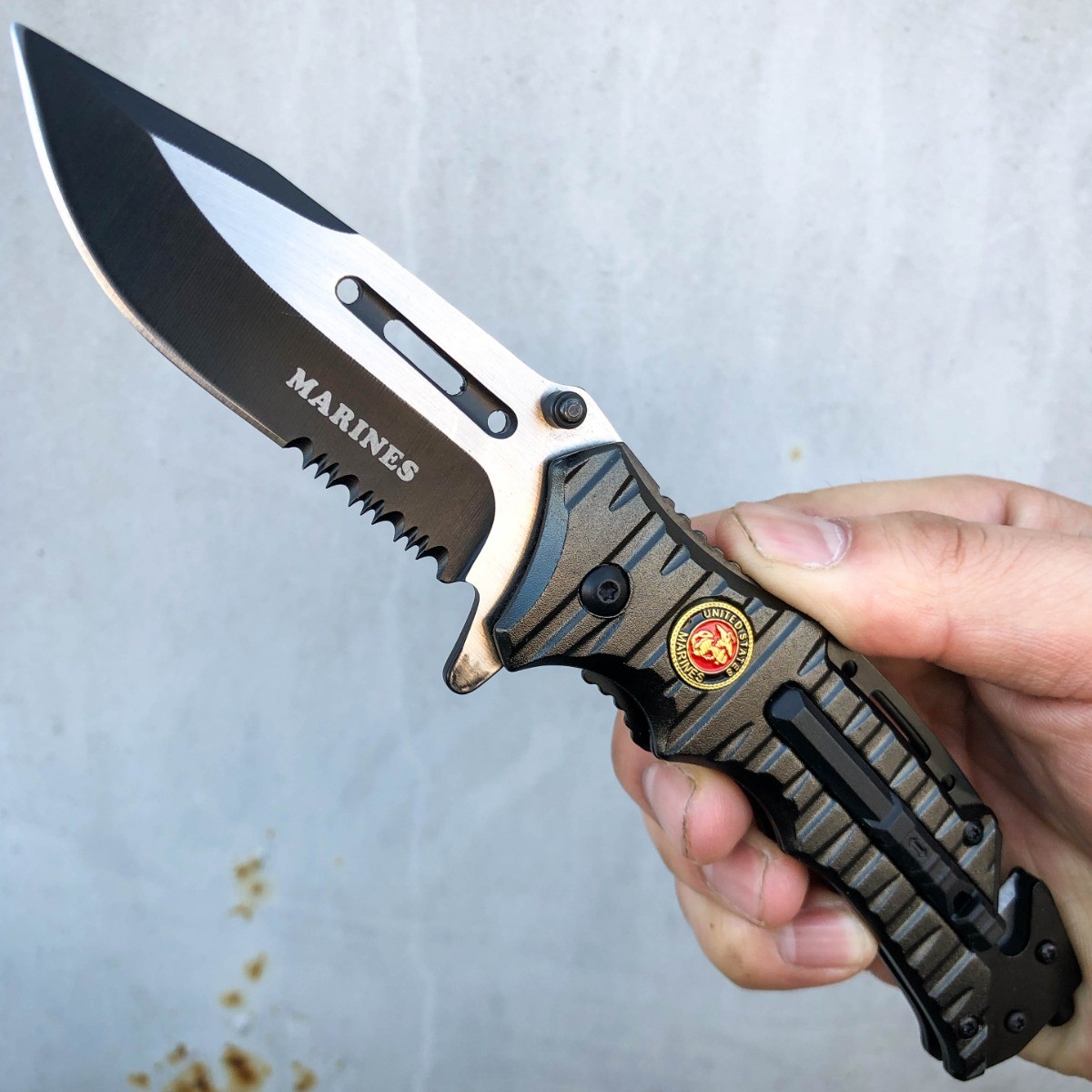 8.25″ Military USMC MARINES Assisted Folding Rescue Pocket Knife Multi Tool NEW