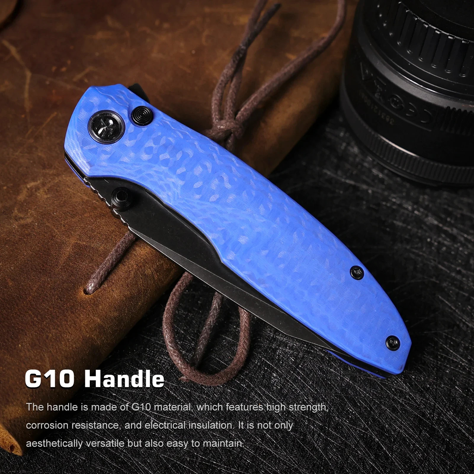 REMETTE Cool Whale Folding Knife 3.5″ 14C28N Sandvik Steel Blade Blue G10 Handle