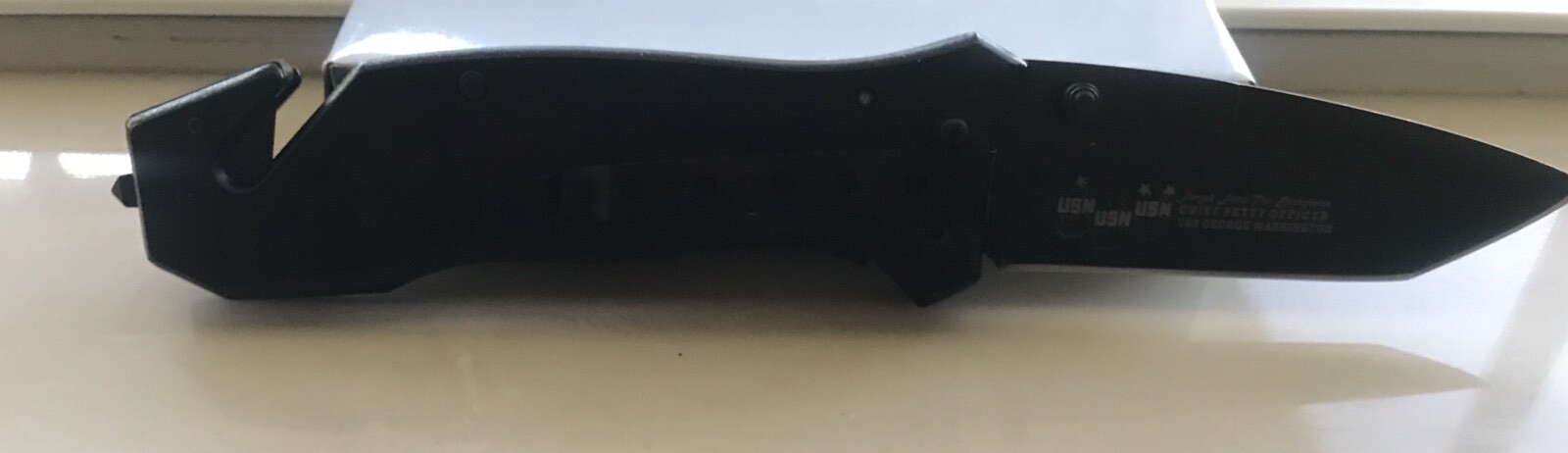 United States Military USN Black Blade Knife w/Belt Clip